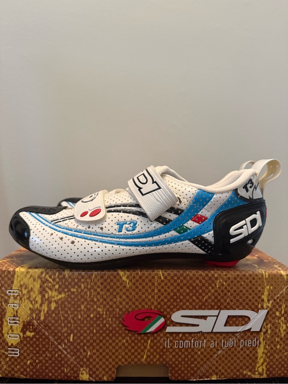 SIDI T3 Women's White & Blue Cycling Shoe size 9